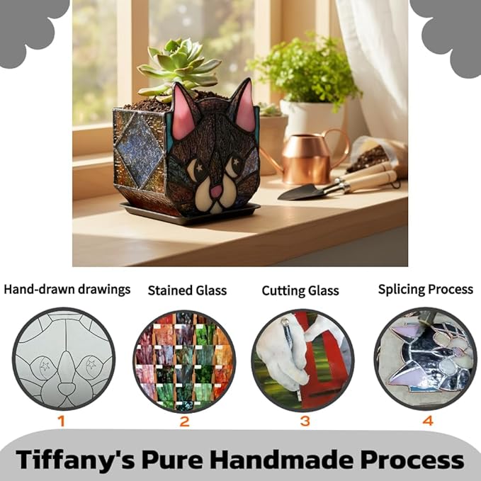 Star Black Cat Decorative Flower Pot, Handcrafted Ceramic Planter with Star Eyes, Modern Home Garden Decor