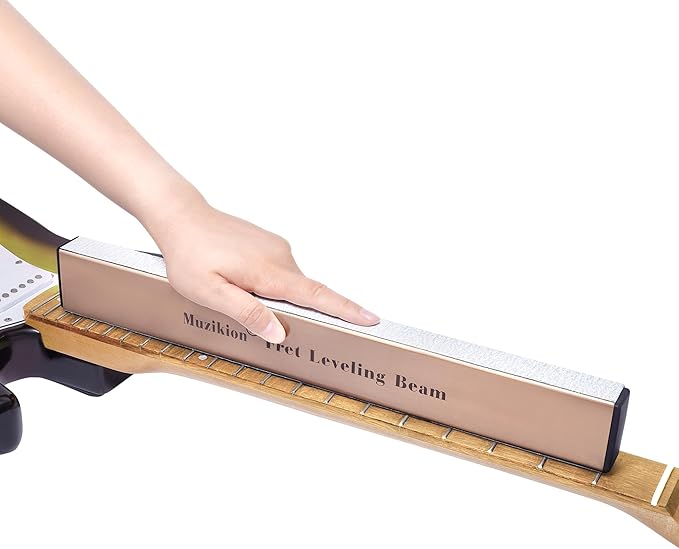 Stainless Steel Fret Leveling Beam, 16" (400mm) Sanding Beam Fret Leveler, Pro Guitar Luthier Repair Tool Fretboard Leveling File Includes 3 Sets of 120/240/320/600 Grit Sandpaper