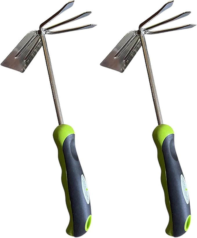 Garden Guru Hand Cultivator Rake Hoe Tiller Tool - Stainless Steel for Ultimate Strength - Rust Resistant - Ergonomic Handle - Great for Gardening Cultivating Loosening Weeding(2Pack)