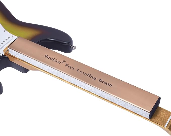 Stainless Steel Fret Leveling Beam, 16" (400mm) Sanding Beam Fret Leveler, Pro Guitar Luthier Repair Tool Fretboard Leveling File Includes 3 Sets of 120/240/320/600 Grit Sandpaper