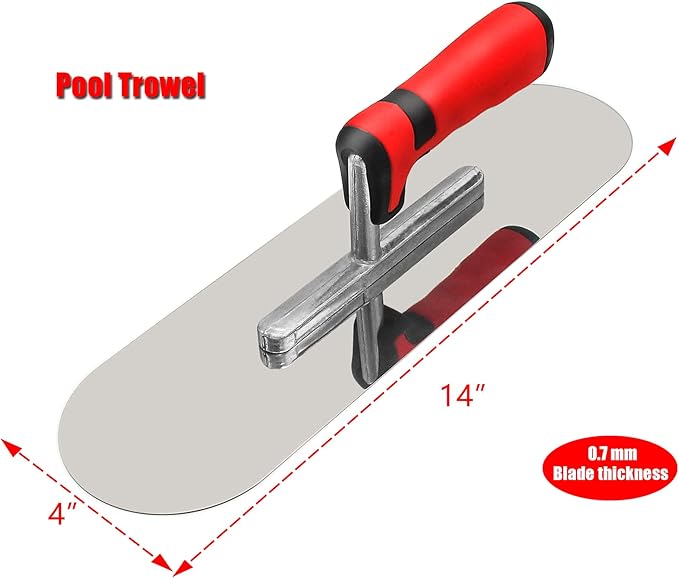 Concrete Tools Set Stainless Steel Flat Finishing Trowel (11" x 4") and Pool Trowel (14" x 4") Drywall Cement Plastering Masonry Construction Hand Kit