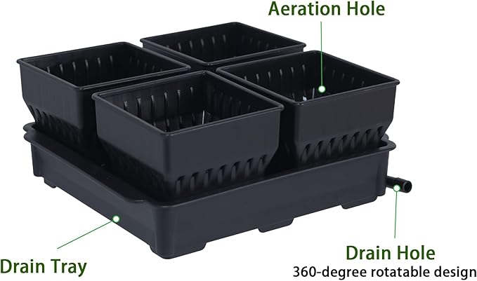 Seed Starter Pots with Tray, 8 Cell Reusable Square Nursery Pots for Seedlings with Drainage Holes, Indoor Outdoor Plastic Gardening Containers for Herbs, Flowers & Vegetables (Black)