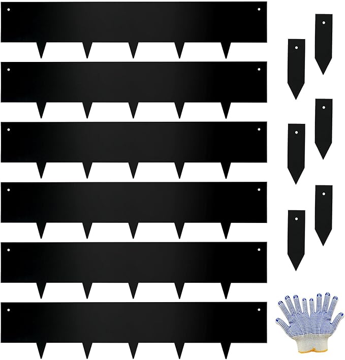 Steel Landscape Edging - 40" LX 8" H Metal Garden Edging - Landscape Lawn Edging - 20FT Total 6 Pcs - No-Dig Hammer Heavy Duty Metal Edging Bendable Border Strips for Lawn Yard Black GJWCVL - 6 Clips