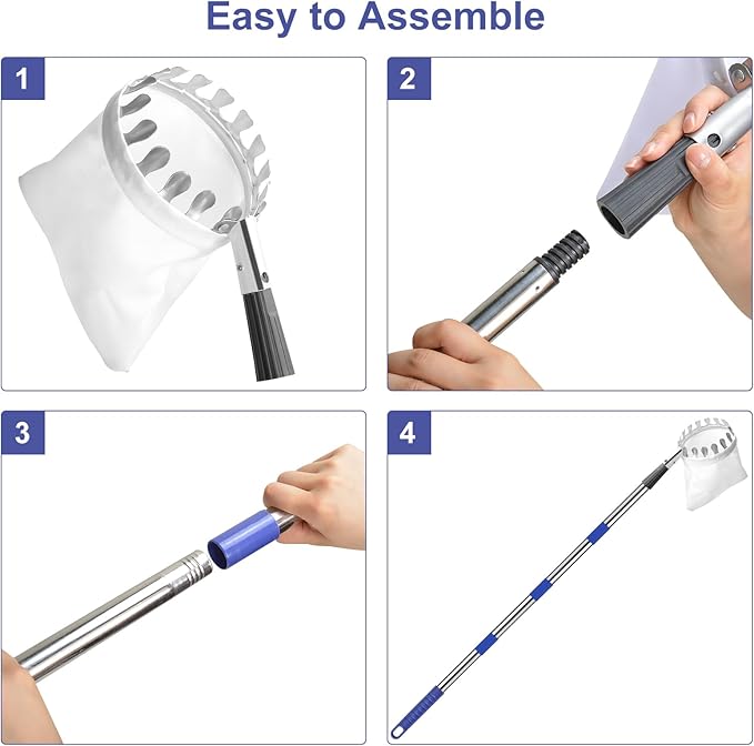 Numola Fruit Picker Pole with Basket, 10.3FT Adjustable Pole with 2 Strawberry Bags for Orange, Lemon, Avocado, Mango, Cherry, Apple, Pear, Apricot, Limes, Peach, Plums, Persimmons Tree Picker, Blue