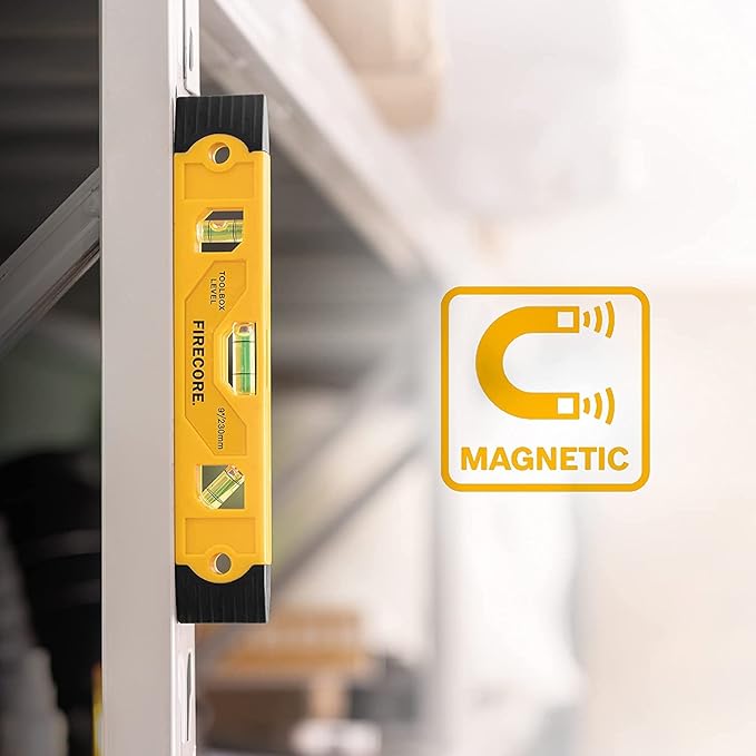 Firecore 3pcs Magnetic Torpedo Level, 9-Inch Shockproof Toolbox Level with 3 Bubble Spirit Level 45 90 180 Degree