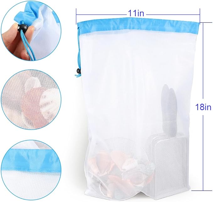 Beach Sand Sifter, 2 Beach Sifting Sand Telescoping Pole Sets with Scoops, Baskets, Mesh Bag, for Picking Up Shells Shovels Shark Teeth