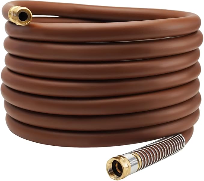 Garden Hose 25FT x 3/4", Heavy Duty Rubber Hose, Water Hose with Five Layered Braiding, Male to Female Fittings, 1000PSI Burst, 300PSI Working (Brown)