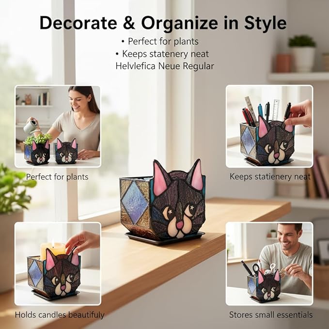 Star Black Cat Decorative Flower Pot, Handcrafted Ceramic Planter with Star Eyes, Modern Home Garden Decor