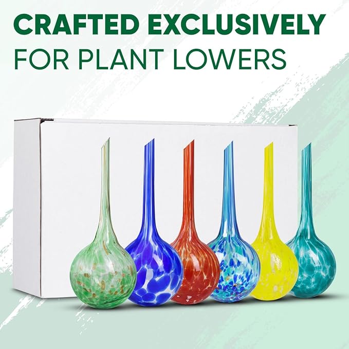 Plant Watering Globes Set of 6 – Large Glass Self-Watering Bulbs (up to 5 Days of Watering) for Indoor & Outdoor Plants – Multicolor