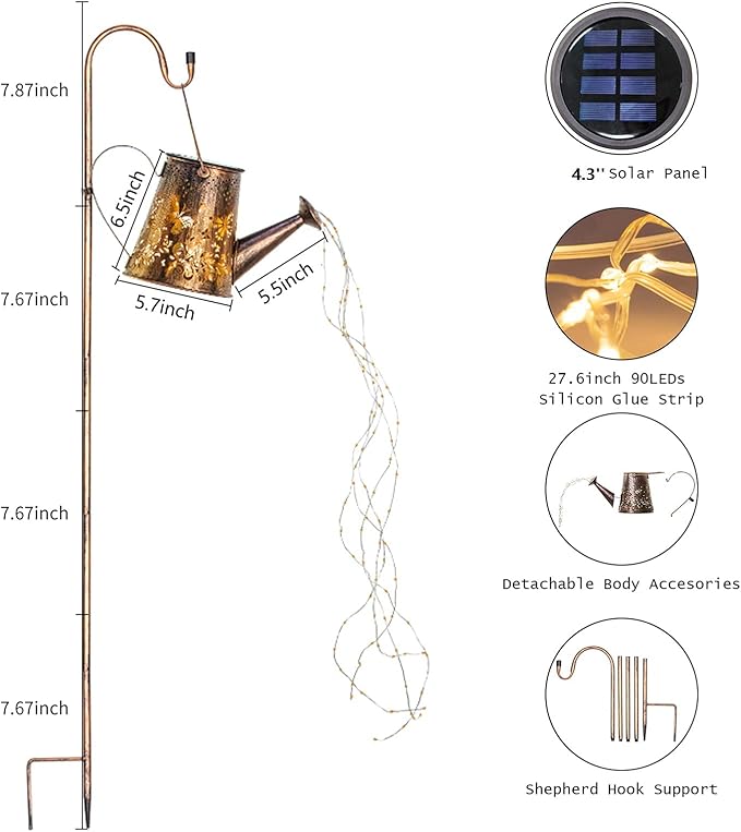 【Christmas Gift】 Solar Watering Can with Lights Outdoor,Hanging Solar Lantern,Metal Waterproof Garden Lights Decorations Gift for Table Patio Yards Pathway Party