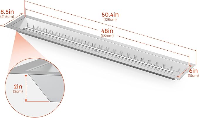 Stanbroil 48" x 6" Drop-in Fire Pit Pan with Burner, Upgraded Stainless Steel Jet Burner, High Flame, 91k BTU Max, Linear