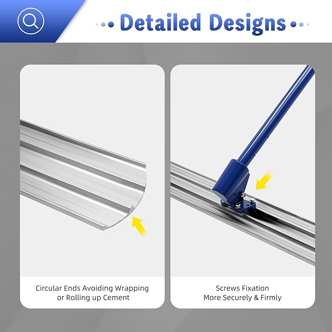 Bull Float Concrete Float, 47.24 x 7.87" Round End Concrete Float Tool Bull Float Aluminum Magnesium Alloy Concrete Float Bull Concrete Kit Bull Float with 3 Float Handle Cement Tools Concrete Kit