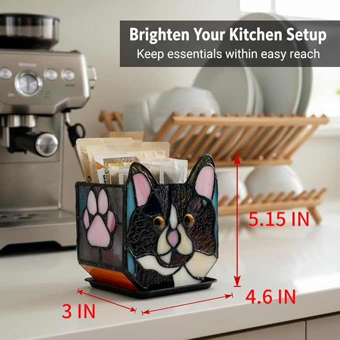 Handmade Stained Glass Black Cat Planter, Decorative Succulent Pot with Drainage, Indoor Plant Holder, Home Decor