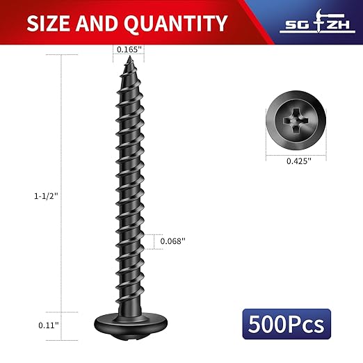 #8 x 1-1/2" Wood Screw 500Pcs Alloy Steel Standard Thread Truss Head Fast Self Tapping Black Oxide by SG TZH