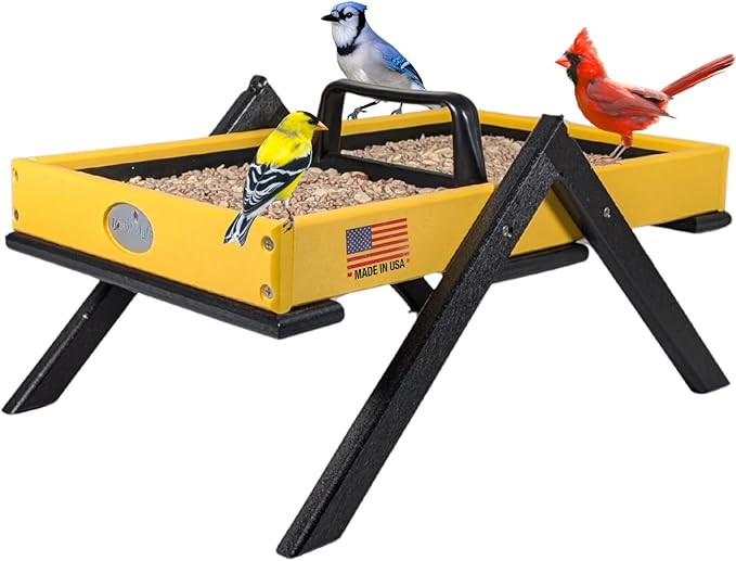JCs Wildlife Removable Tray Ground Bird Feeder - Platform Bird Feeder - Holds 8 Cups of Seed (Large, Yellow)