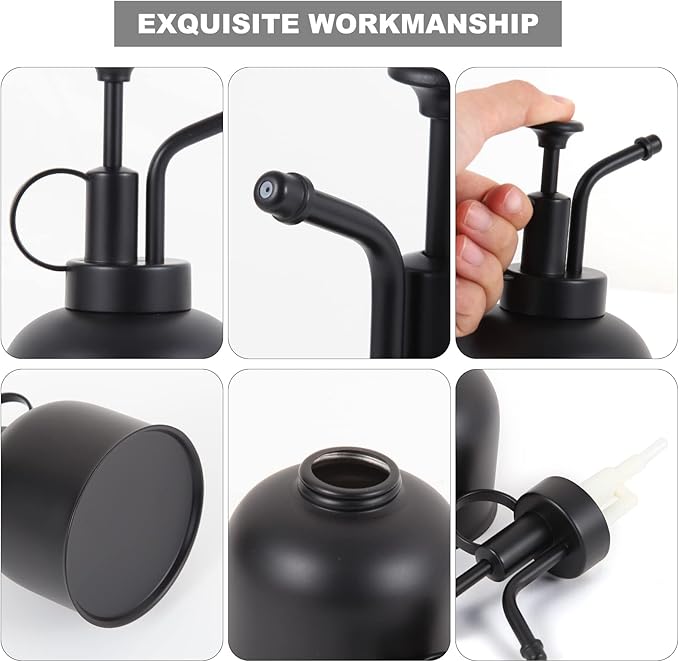 Plant Mister Spray Bottle, Metal Stainless Steel Plant Sprayer Mister, Small Watering Can Plant Spritzer with Top Pump for Indoor House Air Plants Succulents Outdoor Garden Decorative(Matte Black)