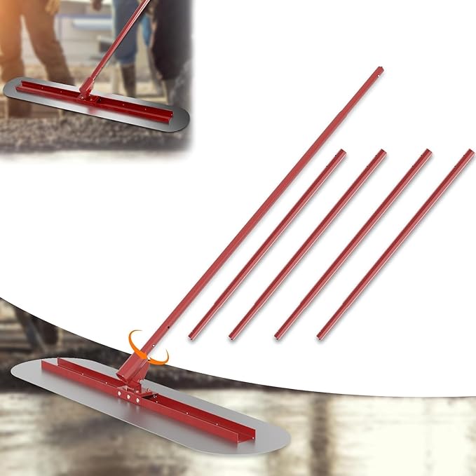 48''x12'' Concrete Bull Float Kit, Concrete Float with 4 Extendable Poles, Round End Stainless Steel Concrete Finishing Trowel for Plaster, Concrete Resurfacing, Custom Tiling Jobs