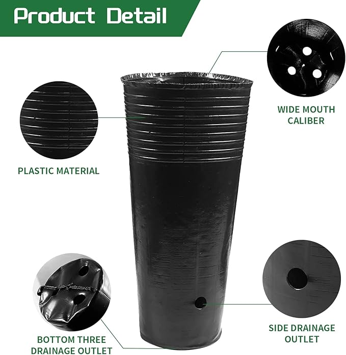 20 Pcs Plastic Deep Nursery Pots - 9.8" Tall Tree Pots, Indoor/Outdoor Use with 3 Pcs Garden Tools