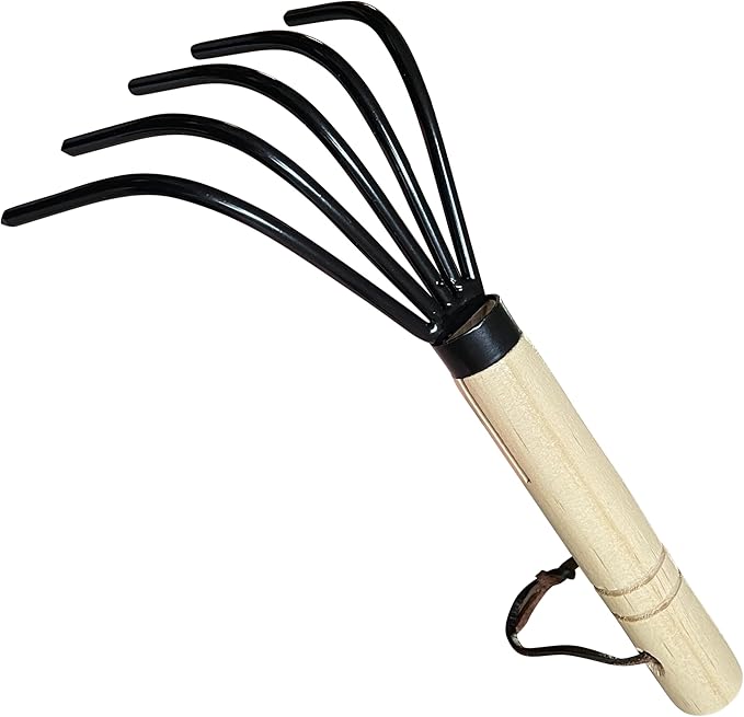 Garden Guru Hand Rake Cultivator Claw Soil Tiller - Military Grade Steel - Rust Resistant - 5 Tine Japanese Ninja Claw - Comfortable Wood Handle - Perfect Pulverized and Aerated Soil - 1 Case (50 Pcs)