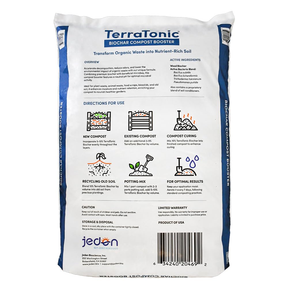 TerraTonic Biochar: Organic Compost Accelerator with Beneficial Microbes for Faster Decomposition. Biochar Soil Amendment for Lawn & Garden. (30-QT)
