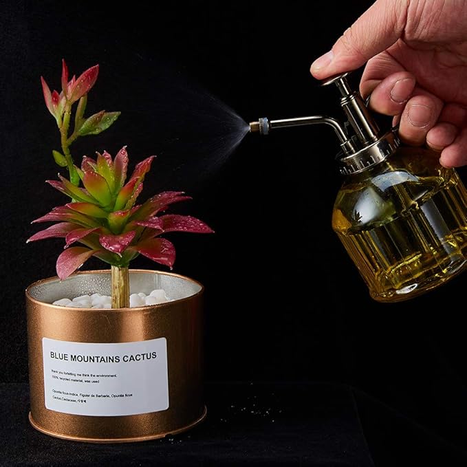 Glass Plant Mister Spray Bottle, 6.5" Tall Vintage Plant Spritzer Sprayer Mister, Succulent Watering Bottle with Top Pump, Small Glass Watering Can for Indoor Outdoor Houseplant - Yellow