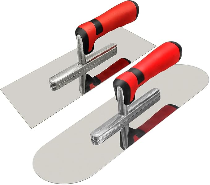 Concrete Tools Set Stainless Steel Flat Finishing Trowel (11" x 4") and Pool Trowel (14" x 4") Drywall Cement Plastering Masonry Construction Hand Kit