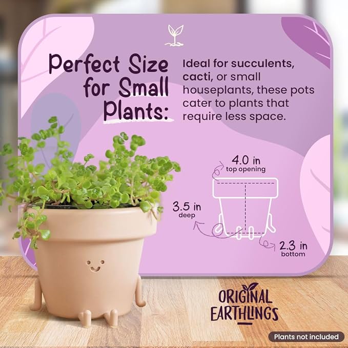 Original Earthlings Legs Out Pot - 4 Inch Cute Plant Pot - Plastic Funny Planter with Drainage, Unique Cactus Plant Lover Gift, Succulent Face Flower Pot, Desk Plant, Table Top Decor, & Home Gifts