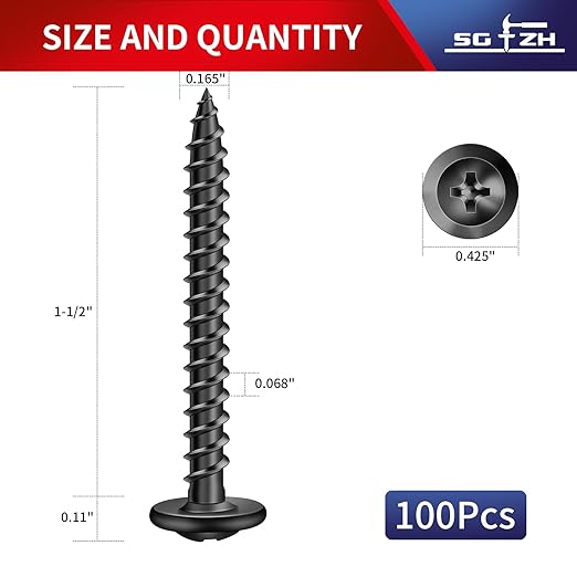 #8 x 1-1/2" Wood Screw 100Pcs Alloy Steel Standard Thread Truss Head Fast Self Tapping Black Oxide by SG TZH