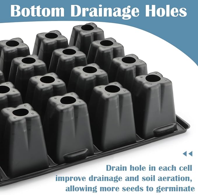 10 Pack 2.5 inch Square Pots 3.5 inch Deep 20 Cell Seedling Plug Trays with Water Collection Nursery Trays (15"x11"x3") for Seeds Starting and Transplanting