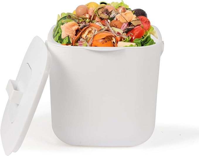 1.85 GAL/7L Kitchen Pail with Handle, Countertop Kitchen Bin, Odor-Tight Indoor Can with Lid， ecocultivatify Compost Bin, Good Helper for Bokashi & Worm Composting (White)