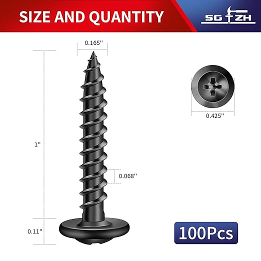 #8 x 1 Wood Screw 100Pcs Alloy Steel Standard Thread Truss Head Fast Self Tapping Black Oxide by SG TZH
