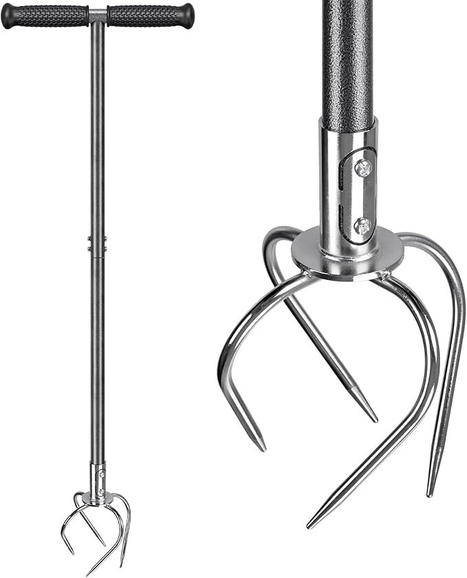 Dolibest Manual Twist Tiller, All-Steel Garden Claw Cultivator with 4 Curved Claws and Soft Rubber Handle, Hand Tiller Garden Claw for Gardening Bed and Plant Box (39'')