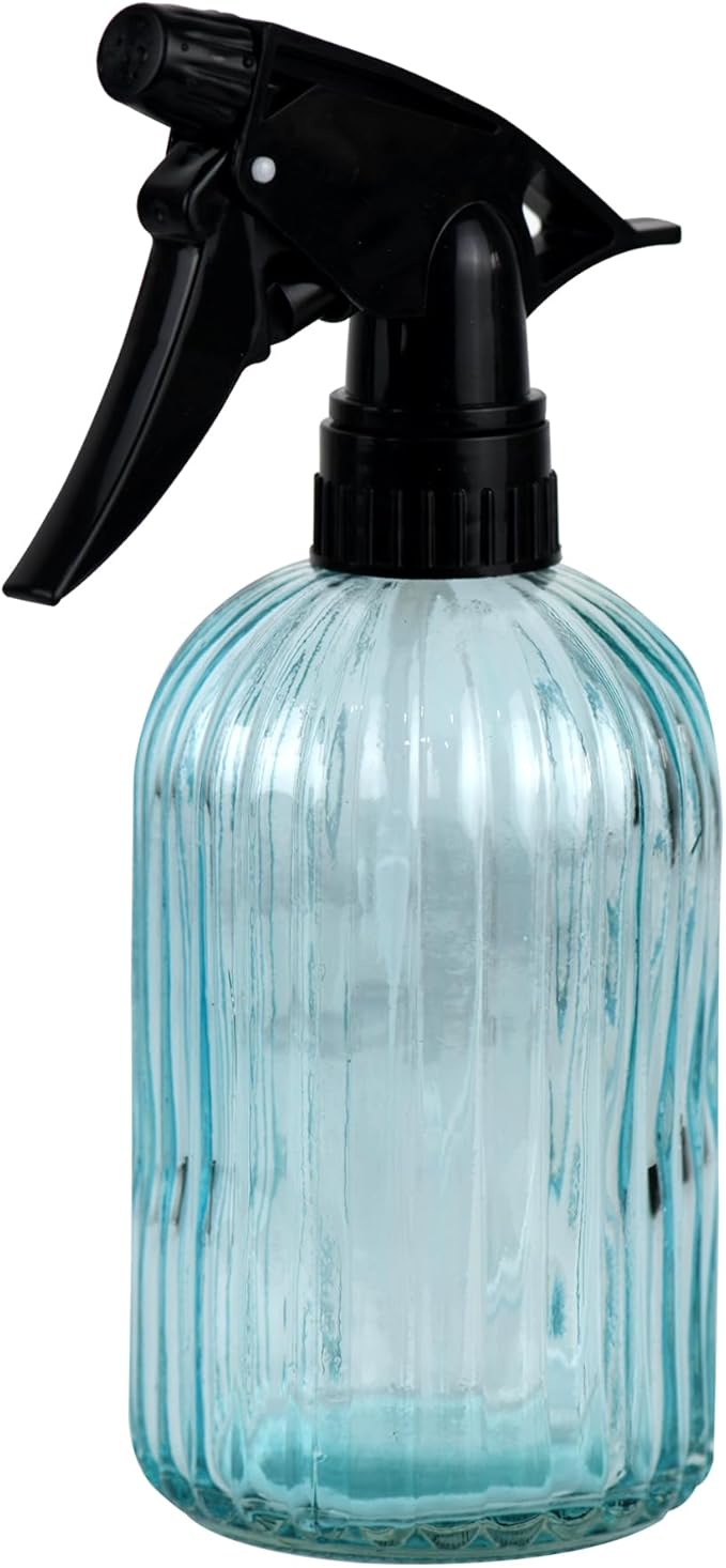 Handheld Glass Spray Bottle - 16 oz with Adjustable Nozzle for Watering Indoor and Outdoor Potted Plants and Greenery and More, 2.8 x 8.2in (Blue)