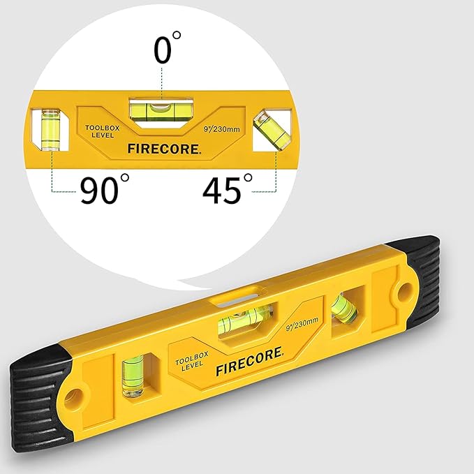 Firecore 3pcs Magnetic Torpedo Level, 9-Inch Shockproof Toolbox Level with 3 Bubble Spirit Level 45 90 180 Degree