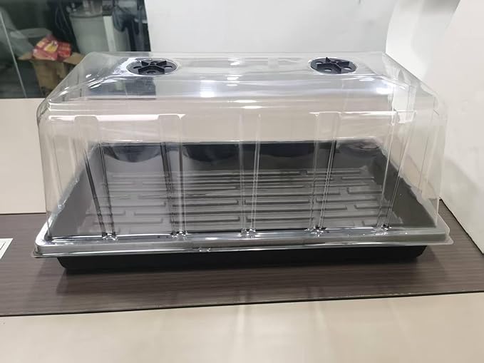 1020 Plant Tray with Tall 7.3'' Dome, 5-Pack Extra Large Seed Starter Tray with Humidity Domes, Heavy Duty 1020 Trays and Flats with Lid, Seed Germination Mini Greenhouse No Hole for Balcony Garden
