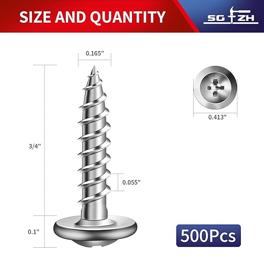 #8 x 3/4" Wood Screw 500Pcs 410 Stainless Steel Standard Thread Truss Head Fast Self Tapping by SG TZH