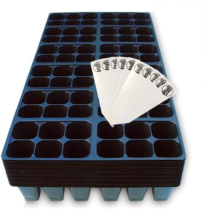 The Hydroponic City Seed Starter Tray, 1440 Cells (240 Trays - 6 Cells Per Tray) + Plant Stakes