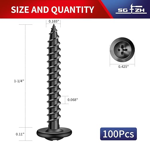 #8 x 1-1/4" Wood Screw 100Pcs Alloy Steel Standard Thread Truss Head Fast Self Tapping Black Oxide by SG TZH