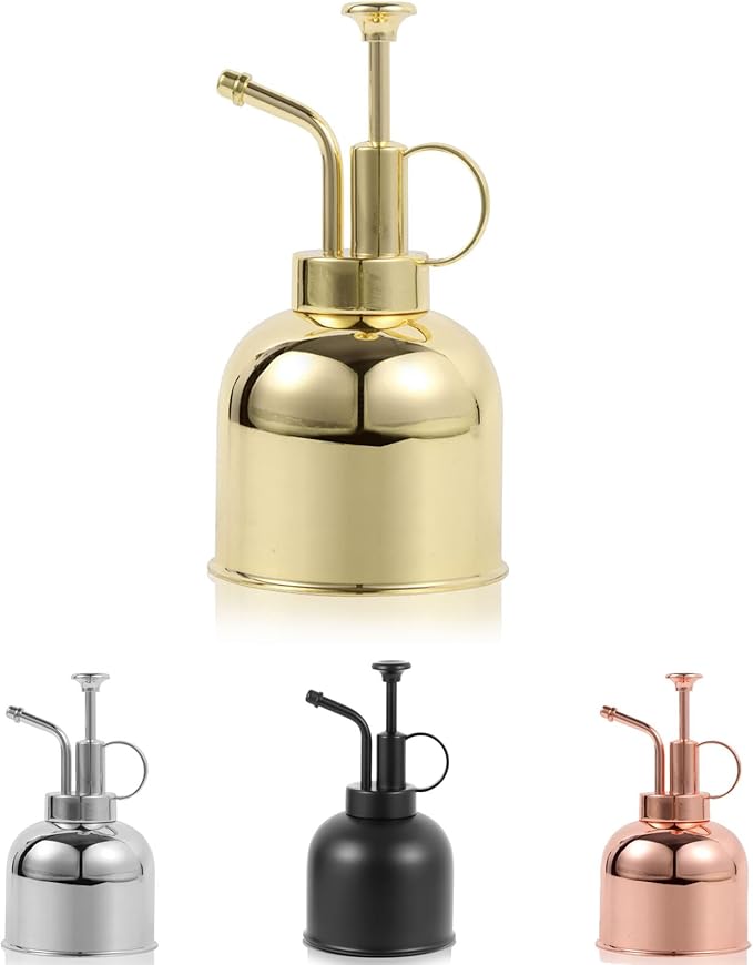 Plant Mister Spray Bottle, Metal Stainless Steel Plant Sprayer Mister, Small Watering Can Plant Spritzer with Top Pump for Indoor House Air Plants Succulents Outdoor Garden Decorative(Gold)