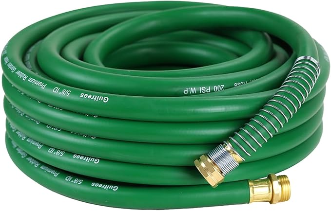 25FT 5/8 Heavy Duty Rubber Garden Hose - 200psi Working, 1000psi Burst - Hot/Cold Water - Five-Layered Braiding for Durability - Versatile for Gardening, Agriculture, Construction(Green)