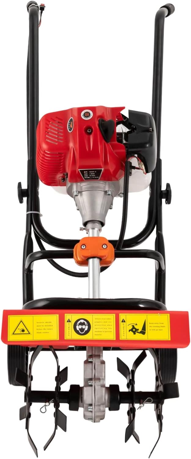 Garden Tiller Cultivator,52CC 2-Stroke Gas Powered Engine Rototiller 1.9KW Garden Tool Bar Cordless with Narrow Blade Anti-Collision Strong Power Garden Cultivator for Plowing Turning Soil Ditching