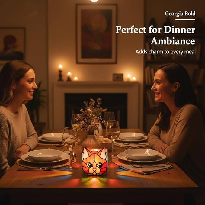 Star Orange Cat Planter, Stained Glass Flower Pot, Art Deco Style, Indoor Plant Container with Drainage Hole, 4.6x3x5.15 Inches