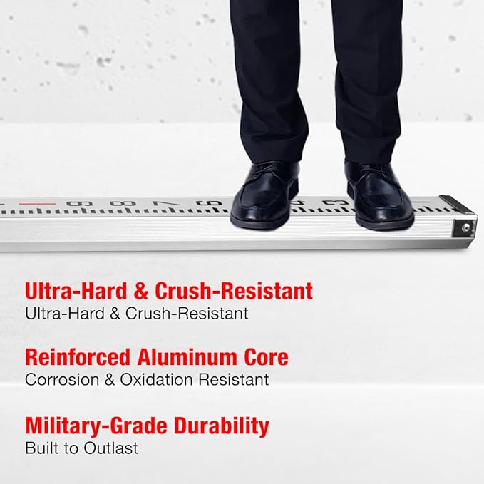 9FT Aluminum Grade Rod & Telescopic Leveling Rod - 3-Stage Survey Rod with Bubble Level, Dual-Sided Grade Stick for Laser Level, Portable Measuring Stick for Surveying