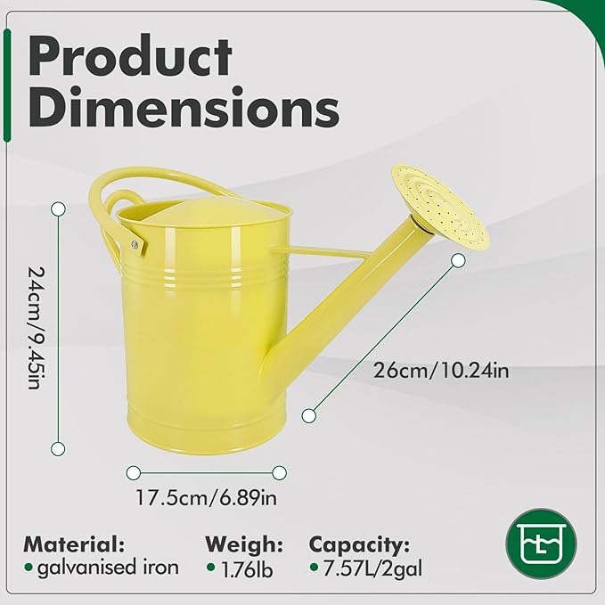 Galvanized Iron Watering Can for Indoor Plants, DIY Watering Cans for House Plant Garden Flower, Long Spout Water Can for Outdoor Watering Plants 6.44L 1.7Gallon (Beige)