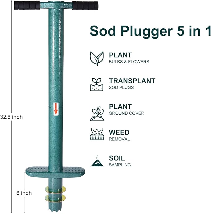Sod Plugger Bulb Planter Planting Tool, Easy to Assemble Garden Trasnplanter with Serrated Base for Planting Grass Plug for Digging Holes Tulips, Daffodils, Iris