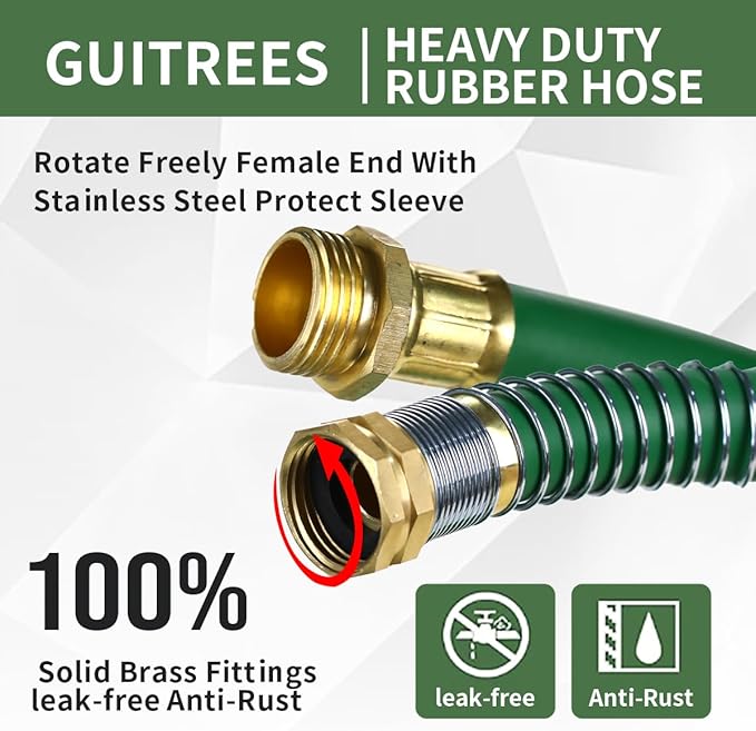 25FT 5/8 Heavy Duty Rubber Garden Hose - 200psi Working, 1000psi Burst - Hot/Cold Water - Five-Layered Braiding for Durability - Versatile for Gardening, Agriculture, Construction(Green)