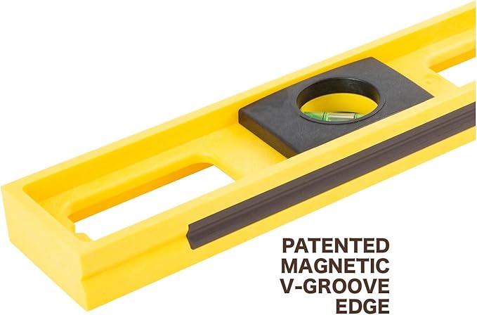 Mayes 10140 Top View Magnetic Level, 24 Inch Level Made in USA, 3 Vials with 270° Center View, Ruled Edge for Accurate Measurements, V-Groove for Curved Surfaces
