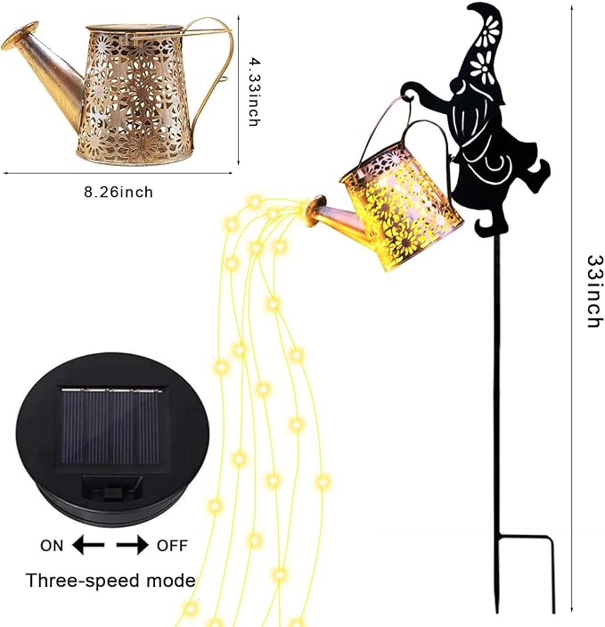 2Pack Solar Watering Can Lights,Waterproof Hollowed-Out Retro Metal Outdoor Lights with Fairy or Gnomes Accessories,Gifts for Mom Grandma Women Garden Patio Pathway Christmas Decor(Dwarf Style)