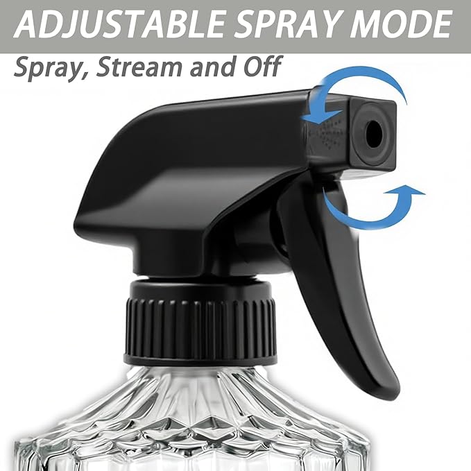 Glass Handheld Spray Bottle, 15oz Refillable Water Bottle Spray, Reusable Adjustable Nozzle Plant Mister Spray Bottles Indoor, Plant Mister for Hair, Cleaning, Gardening, Pets Care (Clear)