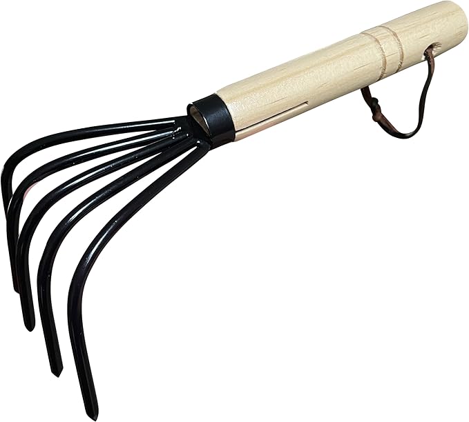 Garden Guru Hand Rake Cultivator Claw Soil Tiller - Military Grade Steel - Rust Resistant - 5 Tine Japanese Ninja Claw - Comfortable Wood Handle - Perfect Pulverized and Aerated Soil - 1 Case (50 Pcs)